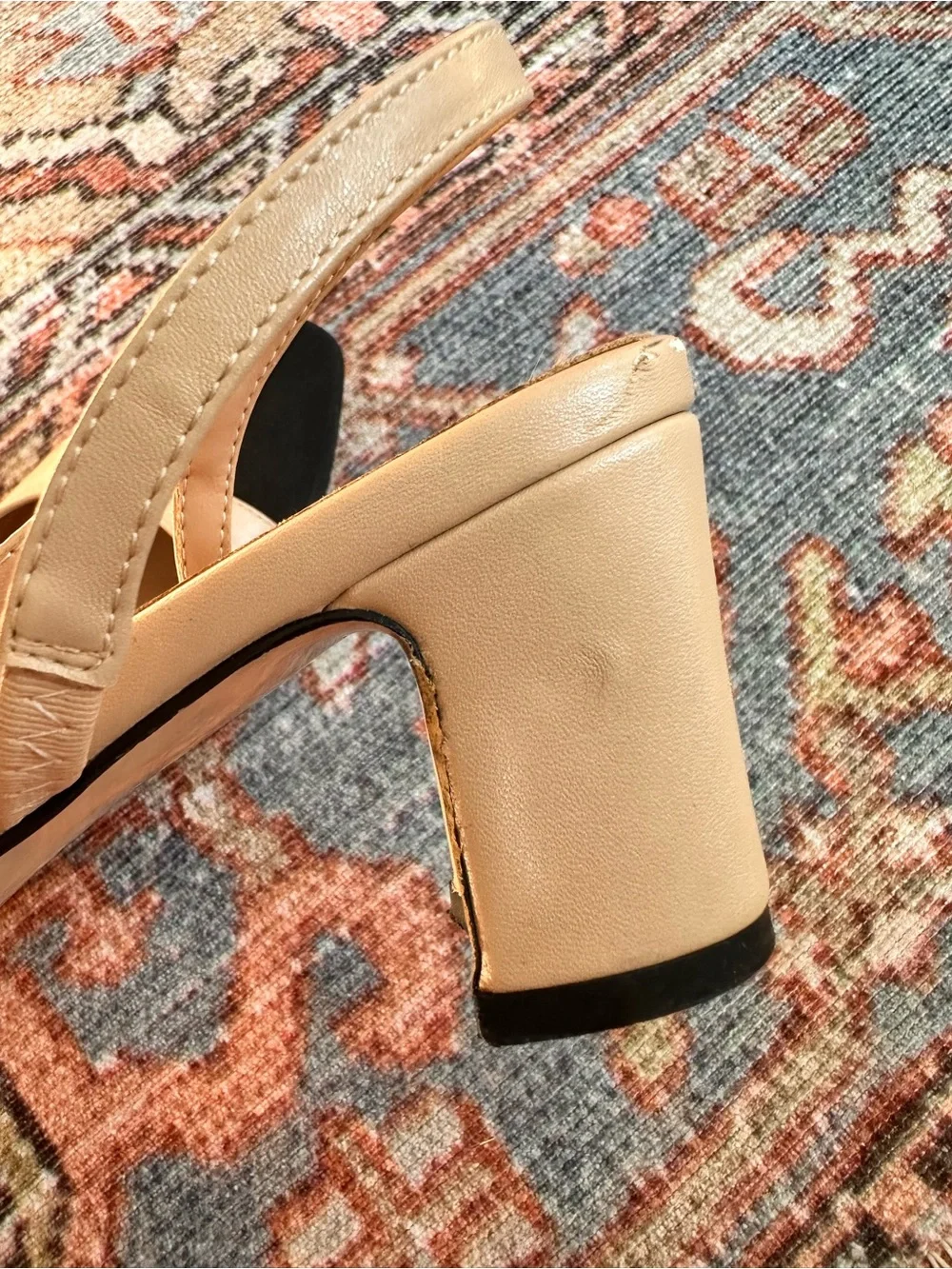 Mira Azzurra Size 9 Nude Black Cap Toe Slingback Block Heel Pumps
